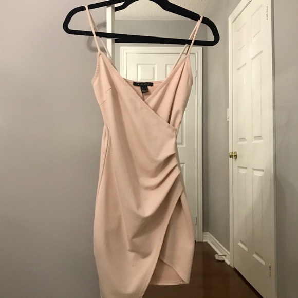 Light Pink Asymmetrical Bodycon Dress - Picture 3 of 6